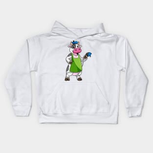 Cow as Painter with Paint & Apron Kids Hoodie